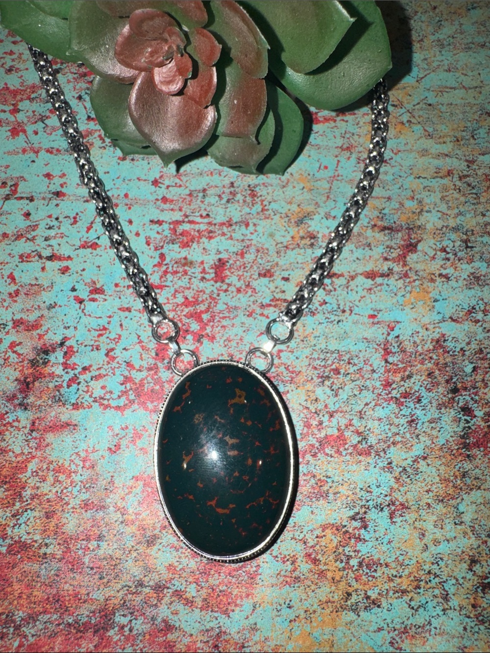Silver Bloodstone Necklace
